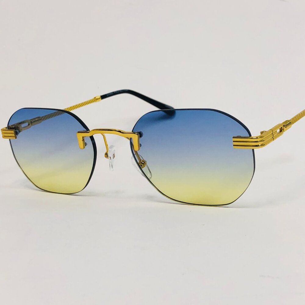 Men Women Sunglasses Hip Hop Gold Yellow Blue Lens‎ Fashion Shades Rapper Lentes
